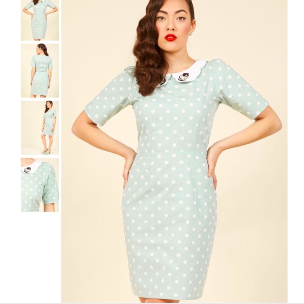 Trollied Dolly Shifty Sista Mint Dress with Collar